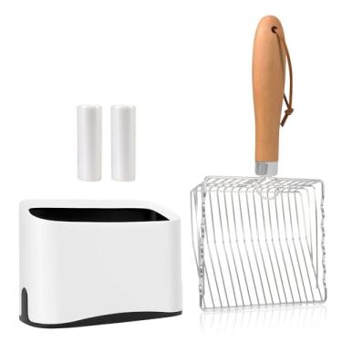 Imagem de PIPIMOO Colher de areia para gatos com gancho e furo, aço inoxidável para limpeza fácil, pá de metal premium para gatinho, colher de peneira, durável, resistente, sem cheiro, para caixa de areia