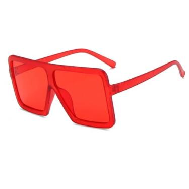 Imagem de HPIRME Óculos vintage grandes femininos para homens, armação grande punk, luxo, UV400 (vermelho fosco)