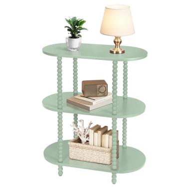 Imagem de FASNAHOK Mesa de console, mesa de sofá estreita com prateleiras de armazenamento, mesa lateral fina para sala de estar, quarto, entrada, hall de entrada, corredor, verde