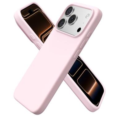 Imagem de ORNARTO Compatível com capa para iPhone, capa de telefone fina de silicone líquido com 3 camadas de borracha macia à prova de choque, capa protetora com forro de microfibra antiarranhões - rosa giz