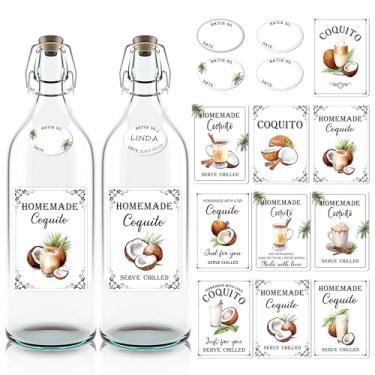 Imagem de COcnny Adesivo de garrafa de vinho Coquito - 30 etiquetas de coquito com 36 etiquetas de lote e data para tampa de garrafa de vinho de licor de coco, adesivos feitos à mão para suprimentos de festa de