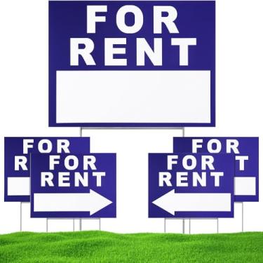 Imagem de Yaomiao 5 peças para alugar placa com suporte 40,6 x 30,5 cm placa de quintal de plástico com estacas altas dupla face à prova d'água ondulada para aluguel de casa, carro, apartamento, lojas, negócios