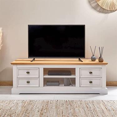 Imagem de IDIMEX Rack TV Bancada 55 Polegadas Madeira Maciça 4 Gavetas 2 Nichos Rústico Kent