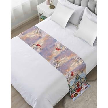 Imagem de DecorLovee Caminho de Natal para cama king size, mantas decorativas para os pés da cama, casa de fazenda, boneco de neve, caminhão, árvore, cama, corredor, sofá, lençol, protetor para quarto/hotel