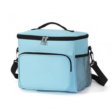 Imagem de Bolsa Térmica com 4 Divisórias Alça Ajustável e Isolamento Térmico - Compartimentos em Tela para Marmita Academia e Viagem (Azul Claro)