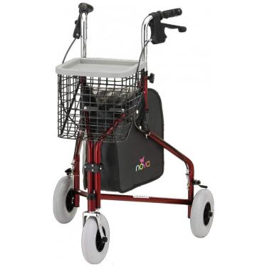 Imagem de Andador Adulto Idoso 3 Rodas NOVA Medical Products com Bolsa, Suporta até 136 Quilos, Vermelho