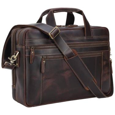 Imagem de Bolsa Carteiro Masculina de Couro Bovino para Laptop com 17 Polegadas, TIDING