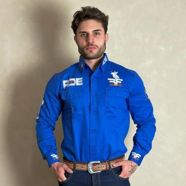 Imagem de Camisão Masculina Radade Manga Comprida Riders Bordada Agro, Azul roya