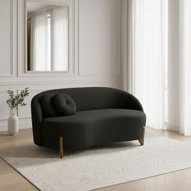 Imagem de Sofá Orgânico 2 Lugares C/2 Almofadas Curvo Sala Recepção Amsterdã Boucle Preto - Montanari`s Decor