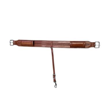 Imagem de Hulara Cinto de couro esculpido ocidental com cintura traseira do flanco traseiro com alça Bucking Comfytack | Cinto de encaixe de flanco premium, circunferência de cavalo de couro, marrom