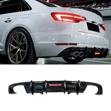 Imagem de Spoiler traseiro do carro difusor labial modificação peça compatível com A4 S4 B9 2017-2019 capa protetora de para-choque acessórios para carro (preto brilhante)