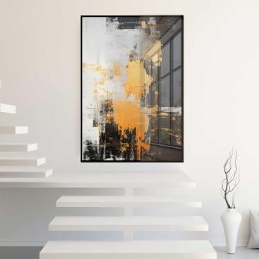 Imagem de Quadro Decorativo com Moldura e Acrilico Cristal Vidro Abstrato Pintura Preto Branco Dourado Sala Quarto Hall