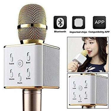 Imagem de Microfone Bluetooth Karaokê The Voice Portátil Sem Fio Caixa Som Alto Falante Musical Crianças Youtuber Dourado