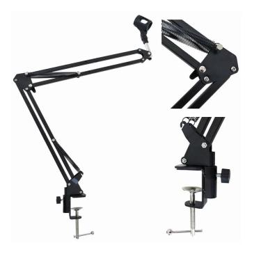 Imagem de Suporte Microfone Articulado Mesa Braço Profissional Dobrável Ajustável Em Aço Podcast Gravação Estúdio