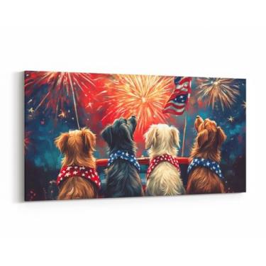 Imagem de jejeloiu Arte de parede 4 de julho para sala de estar impressões em tela azul marinho imagens de cães grandes para parede para imprimir pinturas de parede emolduradas arte quarto banheiro decoração 48