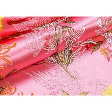 Imagem de ININOSNP Vestido de tecido brocado de seda peônia estampado antigo Cheongsam cetim vestido feminino casamento artesanato embalagem pano (cor: rosa)