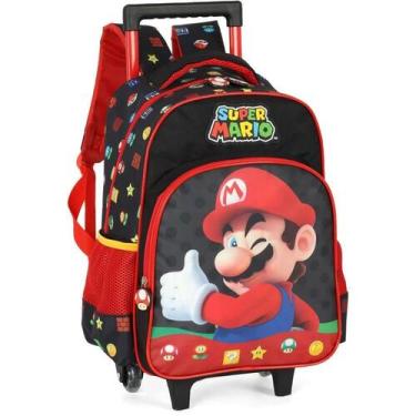 Imagem de Mochila Infantil com Rodinha Super Mario BROS G Preta - Luxcel