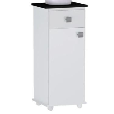 Imagem de Balcao Multiuso 1 Porta 35 cm Karol REAJL Moveis, Branco Preto