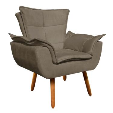 Imagem de Poltrona Sala de Estar Pé Palito de Madeira Opala Suede Marrom Rato D03 - D'Rossi