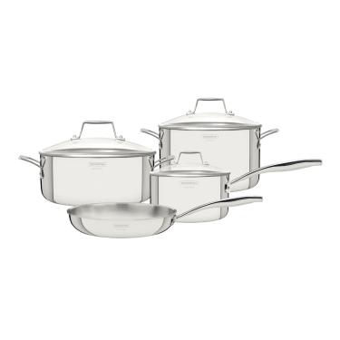 Imagem de Jogo de Panelas Tramontina Grano 4 Peças em Aço Inox Corpo Triplo e Tampa de Vidro