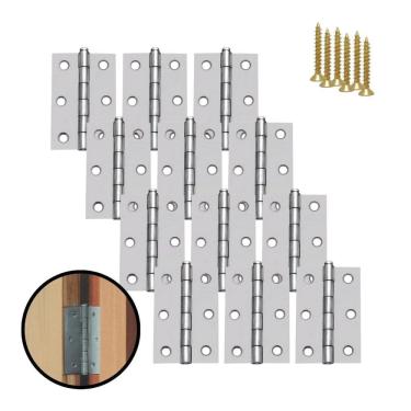Imagem de Kit 12 Dobradiças Zincada Para Porta De Madeira 7,6Cm