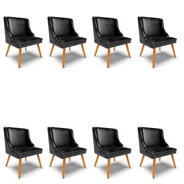 Imagem de Kit 08 Cadeiras de Jantar Liz Corano Preto Pés Palito Castanho - D'Rossi
