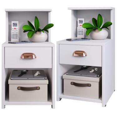 Imagem de Criadomudo para Quarto, Kit 2un Ou 1un Mesa de Cabeceira com Gaveta Puxador Concha E Prateleira(KIT CLÉO BRANCO (c))