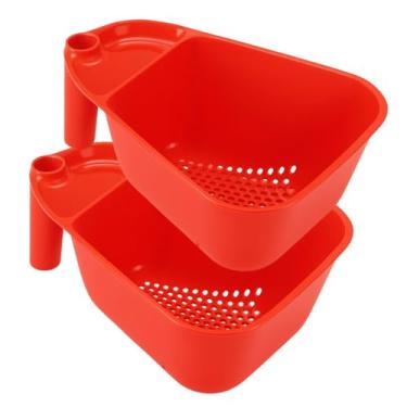 Imagem de Kit Escorredor De Massas Macarrão E Legumes Frutas Vegetais Com Alça + Lava Arroz Plástico Cores (Stylo Vermelho | Kit 2)