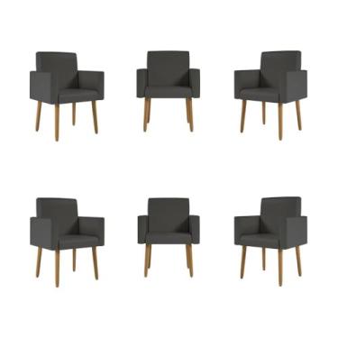 Imagem de Kit 06 Poltronas Nina Decorativa Para Recepção Courino Cor:courino Cinza