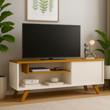 Imagem de Rack Para Tv Estante Sala Painel Bancada Suporte Aparador Móvel Com Prateleira Madeira(Off White/Ype)