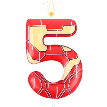 Imagem de Vela número mecha amarelo vermelho, velas mecânicas de aniversário com número temático de desenho animado decoração de topo de bolo com padrão de textura de metal para meninos meninas crianças festa