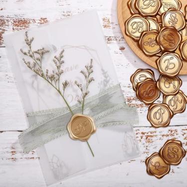 Imagem de 30 peças de adesivos de selo de cera de bronze letra M adesivos autoadesivos de selo de envelope ótimos para convite de casamento, presentes de aniversário, cartões comemorativos, decoração de