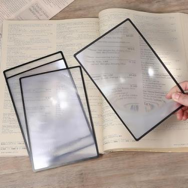 Imagem de 4 peças de folha de aumento de página, 3 x lentes Fresnel de plástico óptico leve, marcador de página para idosos e baixa visão, leitura, mapas, livros, preto