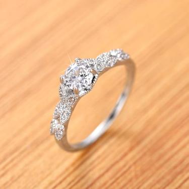 Imagem de Aliança de noivado de zircônia cúbica minimalista branca banhada a ouro com cobre branco e minimalista, alianças de compromisso, festas noturnas, presentes de dia dos namorados, alianças de eternidade