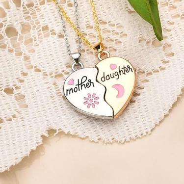 Imagem de Conjunto de colar de coração combinando para 2 filhos, filhas, presentes de aniversário de Natal para mulheres, mãe, sol, lua e estrela, Small, Metal, Sem Pedra Preciosa