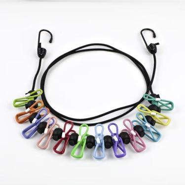 Imagem de Varal portátil retrátil – linha de secagem de roupas de viagem compacta com 12 clipes – uso interno e externo para acampamento, lavanderia e hotéis