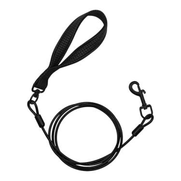 Imagem de Coleira de metal para cães de 1,8 m para cães grandes, coleira de aço resistente com alça acolchoada à prova de mastigação e confortável, coleira de trem de cabo de aço inoxidável para controle de