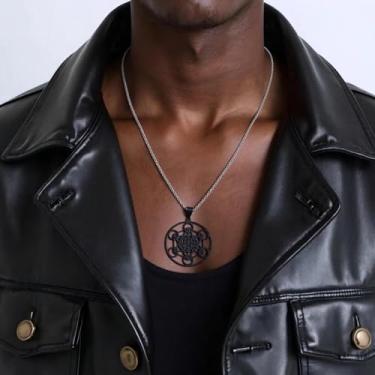 Imagem de 1 pingente de aço inoxidável oco seis estrelas, colar geométrico masculino e feminino de joia Salomão, adequado para vários estilos combinando