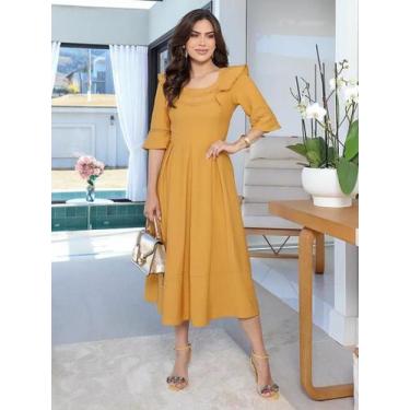 Imagem de Vestidos de Festa Midi Feminino com Manga Curta Madrinha Casamento Civ