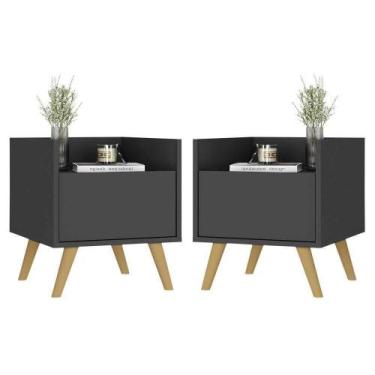 Imagem de Kit+2 Mesas De Cabeceira 40cm+Pés Retrô Mp4044 Preta/Natural - MULTIMO