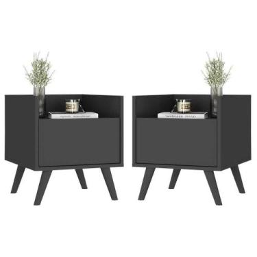 Imagem de Kit+2 Mesas De Cabeceira 40cm+Pés Retrô Mp4044 Preta - MULTIMOVEIS