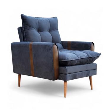 Imagem de Poltrona Reclinável Itália Veludo Grafite e Caramelo