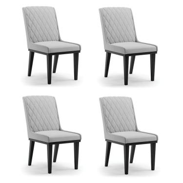 Imagem de Cadeira Sala De Jantar Base Madeira Preto Kit 4 Sofia Suede Cinza D03 - D'rossi