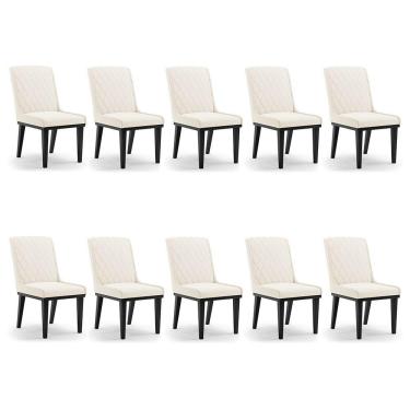 Imagem de Cadeira Sala De Jantar Base Madeira Preto Kit 10 Sofia Veludo D03 - D'rossi Cor Bege