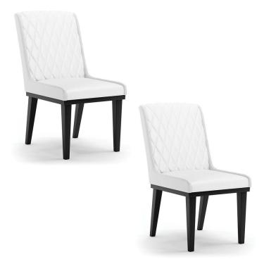 Imagem de Cadeira Sala De Jantar Base Madeira Preto Kit 2 Sofia Sintético Branco D03 - D'rossi