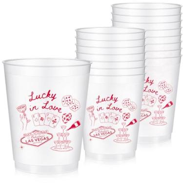Imagem de Baderke 16 copos de plástico para despedida de solteira Lucky in Love fosco transparente bonito Bach Party Copos reutilizáveis suprimentos chá de panela lembrancinhas de noivado presentes de