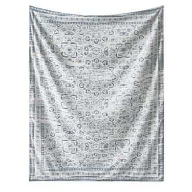 Imagem de Cobertor de lã com estampa floral para cama, sofá, viagem e acampamento, cobertor com estampa floral de pelúcia super macio para todas as estações 152 x 203 cm, cinza claro