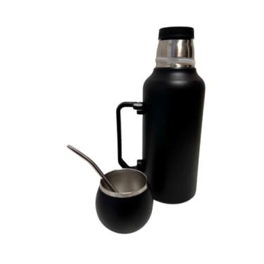 Imagem de Kit Chimarrão | Garrafa Térmica Chimarrão 1300ml com Bomba Inox | Kit Tereré Estilo Bola de Futebol | Aço Inox | Bebidas Quentes e Frias | Cores Variadas (PRETO)