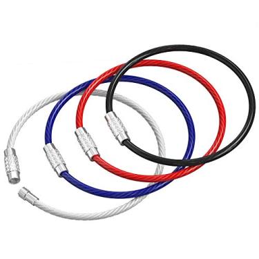 Imagem de Chaveiros de carro com arame de chave grande Silipac, chaveiros, argolas, resistentes, com cadarço, anéis de mosquetão de aço inoxidável, durável, organizável, Multicor, 4pcs 2mm 6,3"