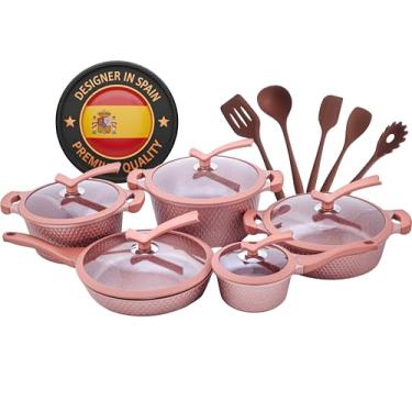 Imagem de Jogo Panelas 15 Peças antiarerente PREMIUM Com Revestimento de CERÂMICA 7 camadas com espessura de 5mm, Indução, Gás, Vitrocerâmico, Elétrico, designer Compatível com Moncoc Arezzo, Frita sem óleo